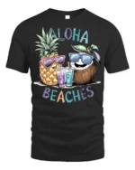 Aloha Beaches T-Shirt Funny Pineapple Coconut Beach - black t-shirt on white background