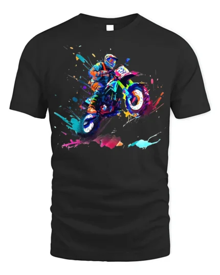 Color Splash Motocross Rider T-Shirt Extreme Dirt Bike - black t-shirt on white background