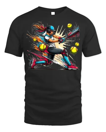 Power Swing Softball T-Shirt Cool Female Sports Graphic - black t-shirt on white background