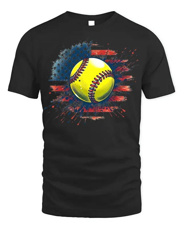 Patriotic Softball Graphic Tee 4th of July T-Shirt - black t-shirt on white background
