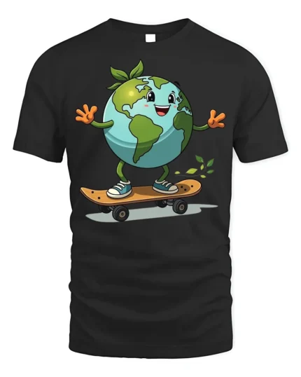 Earth Skateboarding T-Shirt Eco Friendly Planet Tee - black t-shirt on white background