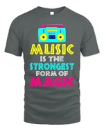 Music Is Magic T-Shirt Retro Boombox Graphic Tee - gray t-shirt on white background