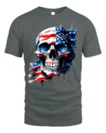 American Flag Skull T-Shirt for Men 4th of July Tee - gray t-shirt on white background