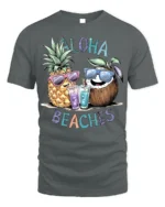 Aloha Beaches T-Shirt Funny Pineapple Coconut Beach - gray t-shirt on white background
