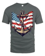 Vintage Anchor USA Flag T-Shirt 4th of July Navy Shirt - gray t-shirt on white background