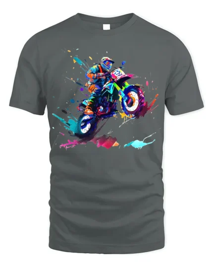 Color Splash Motocross Rider T-Shirt Extreme Dirt Bike - gray t-shirt on white background
