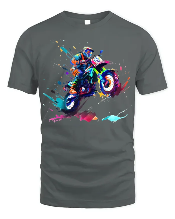 Color Splash Motocross Rider T-Shirt Extreme Dirt Bike - gray t-shirt on white background