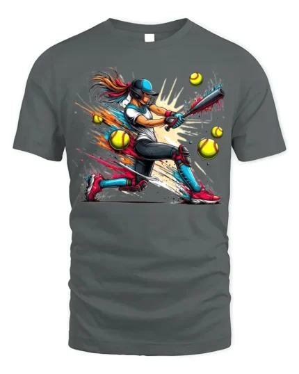 Power Swing Softball T-Shirt Cool Female Sports Graphic - gray t-shirt on white background