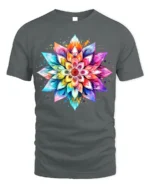 Colorful Mandala Flower T-Shirt for Boho and Yoga Lovers - gray t-shirt on white background
