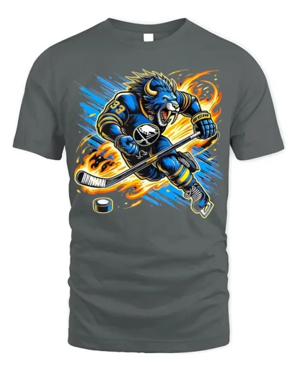 Buffalo Hockey Beast T-Shirt for Ice Hockey Fans - gray t-shirt on white background