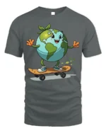Earth Skateboarding T-Shirt Eco Friendly Planet Tee - gray t-shirt on white background