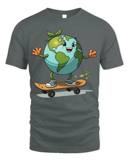 Earth Skateboarding T-Shirt Eco Friendly Planet Tee - gray t-shirt on white background