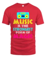 Music Is Magic T-Shirt Retro Boombox Graphic Tee - red t-shirt on white background