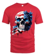 American Flag Skull T-Shirt for Men 4th of July Tee - red t-shirt on white background