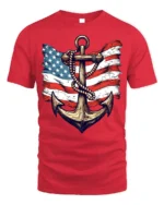 Vintage Anchor USA Flag T-Shirt 4th of July Navy Shirt - red t-shirt on white background