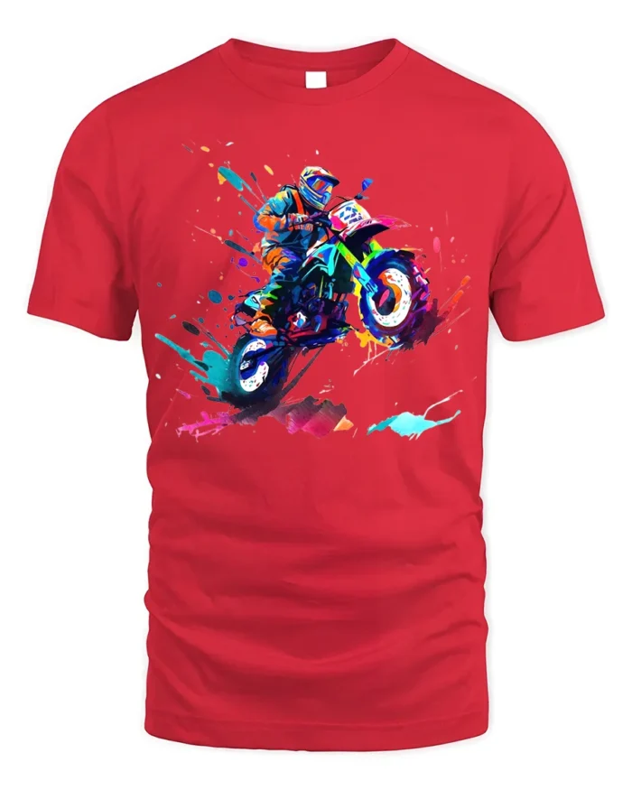Color Splash Motocross Rider T-Shirt Extreme Dirt Bike - red t-shirt on white background