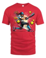 Power Swing Softball T-Shirt Cool Female Sports Graphic - red t-shirt on white background