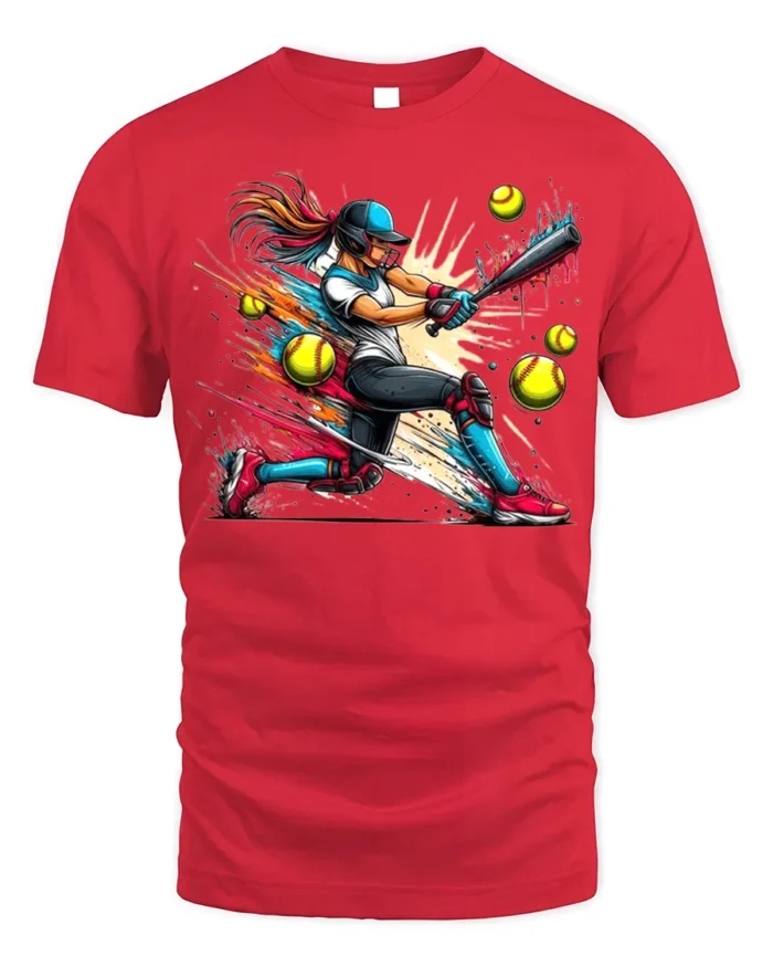 Power Swing Softball T-Shirt Cool Female Sports Graphic - red t-shirt on white background