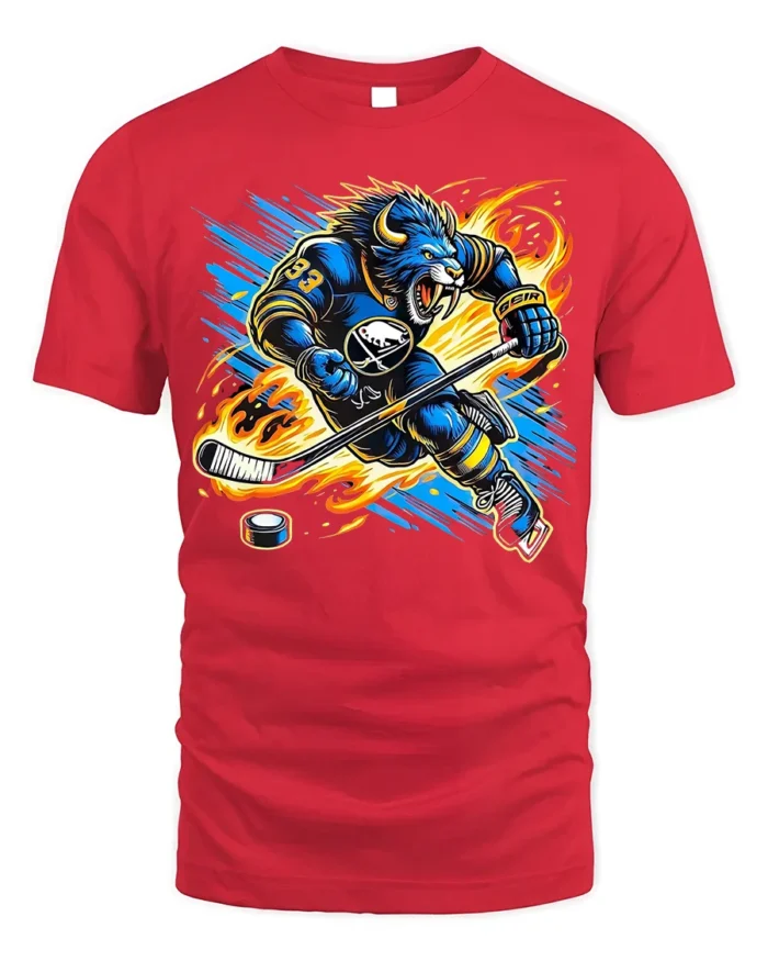 Buffalo Hockey Beast T-Shirt for Ice Hockey Fans - red t-shirt on white background