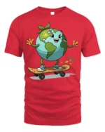 Earth Skateboarding T-Shirt Eco Friendly Planet Tee - red t-shirt on white background