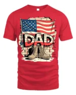 USA Flag Dad T-Shirt with Combat Boots Veteran Tribute - red t-shirt on white background