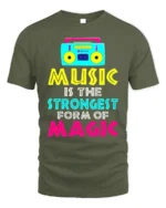 Music Is Magic T-Shirt Retro Boombox Graphic Tee - military green t-shirt on white background