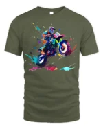 Color Splash Motocross Rider T-Shirt Extreme Dirt Bike - military green t-shirt on white background