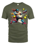 Power Swing Softball T-Shirt Cool Female Sports Graphic - military green t-shirt on white background