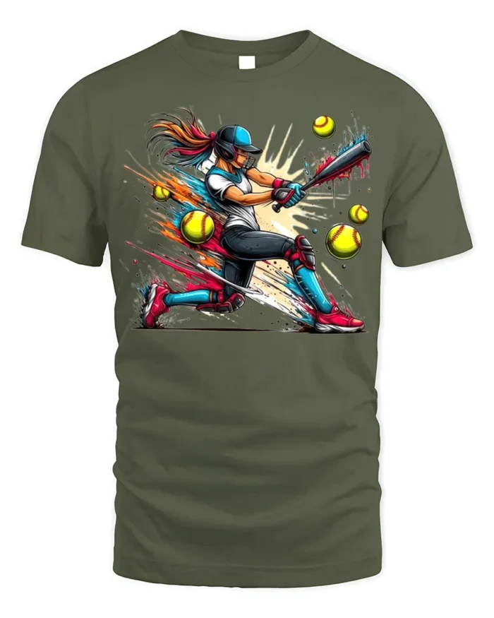 Power Swing Softball T-Shirt Cool Female Sports Graphic - military green t-shirt on white background