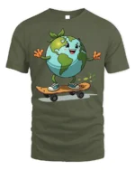 Earth Skateboarding T-Shirt Eco Friendly Planet Tee - military green t-shirt on white background
