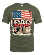 USA Flag Dad T-Shirt with Combat Boots Veteran Tribute - military green t-shirt on white background