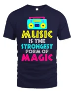 Music Is Magic T-Shirt Retro Boombox Graphic Tee - navy t-shirt on white background