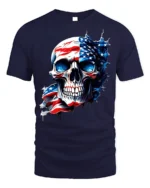 American Flag Skull T-Shirt for Men 4th of July Tee - navy t-shirt on white background