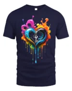 Colorful Heart Key T-Shirt Artistic Love Graphic - navy t-shirt on white background