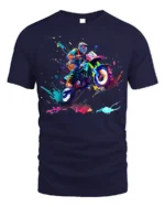 Color Splash Motocross Rider T-Shirt Extreme Dirt Bike - navy t-shirt on white background