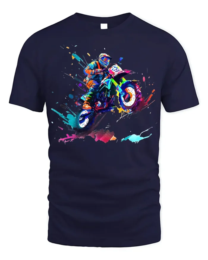 Color Splash Motocross Rider T-Shirt Extreme Dirt Bike - navy t-shirt on white background