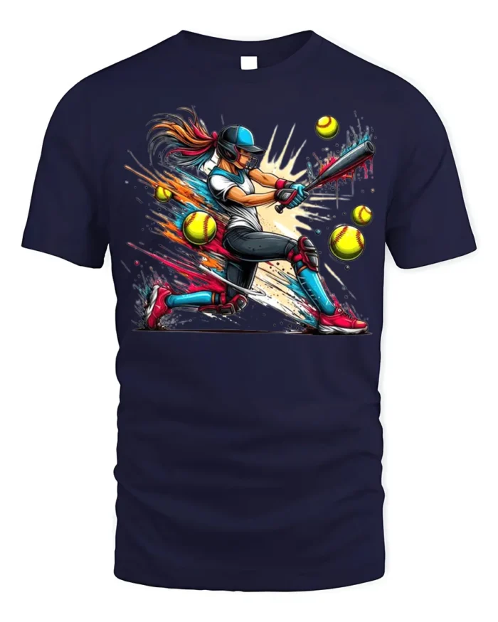 Power Swing Softball T-Shirt Cool Female Sports Graphic - navy t-shirt on white background