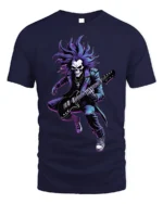 Skull Rock Guitarist T-Shirt for Metal and Rock Fans - navy t-shirt on white background