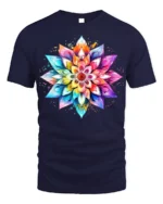 Colorful Mandala Flower T-Shirt for Boho and Yoga Lovers - navy t-shirt on white background
