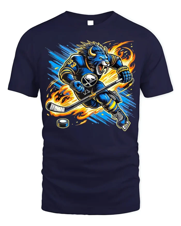 Buffalo Hockey Beast T-Shirt for Ice Hockey Fans - navy t-shirt on white background