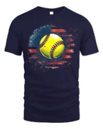 Patriotic Softball Graphic Tee 4th of July T-Shirt - navy t-shirt on white background