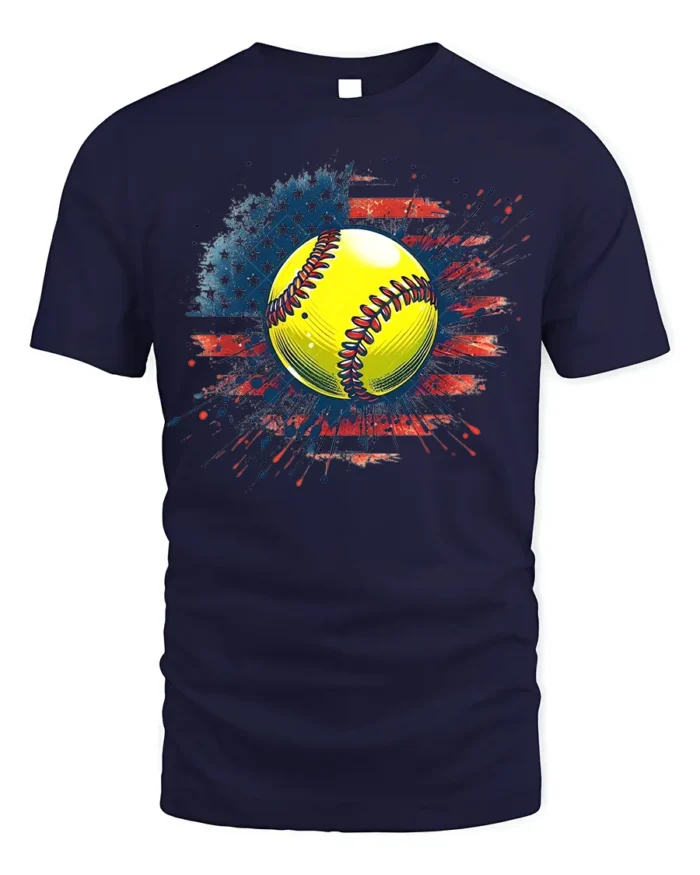 Patriotic Softball Graphic Tee 4th of July T-Shirt - navy t-shirt on white background