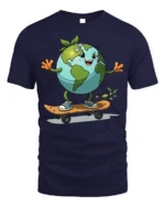 Earth Skateboarding T-Shirt Eco Friendly Planet Tee - navy t-shirt on white background