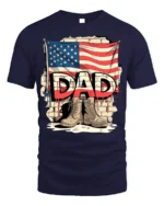 USA Flag Dad T-Shirt with Combat Boots Veteran Tribute - navy t-shirt on white background