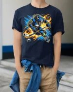 Buffalo Hockey Beast T-Shirt for Ice Hockey Fans - model wearing navy shirt, hands in pockets