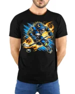 Buffalo Hockey Beast T-Shirt for Ice Hockey Fans - model wearing black shirt, hands behind back