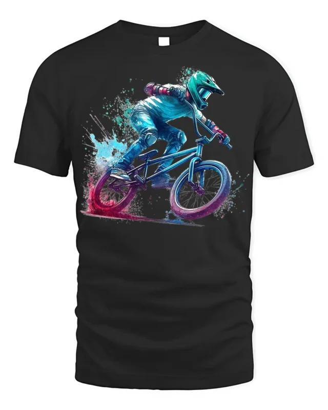 BMX Rider Splash Art Graphic T-Shirt Cool Biker Tee - black t-shirt on white background