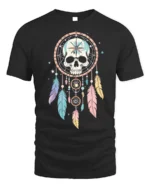 Skull Dreamcatcher T-Shirt Tribal Boho Feather Tee - black t-shirt on white background