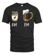 AM PM Coffee Beer T-Shirt Funny Graphic for Adults - black t-shirt on white background