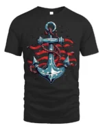 USA Anchor Flag Graphic T-Shirt 4th of July Style - black t-shirt on white background
